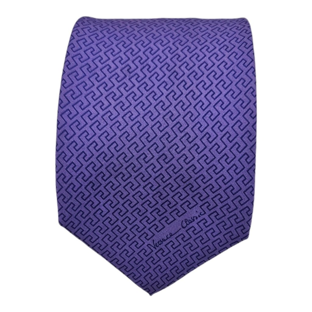 Versace Classic V2 Purple Monogrammed Logo Brand Silk Tie Italy 58 36 Ec